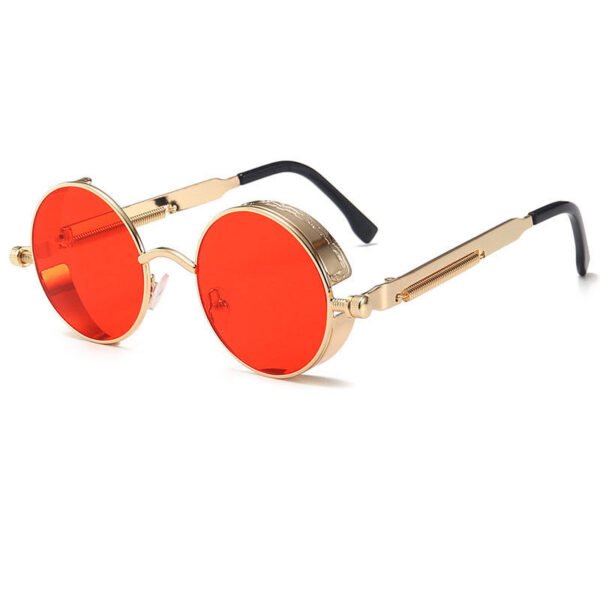 Retro Punk Round Metal Frame Sunglasses with UV400 Protection Full Rim Reflective Lenses-Unisex Outdoor Eyewear