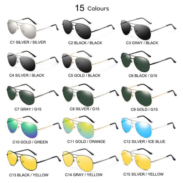 Fashion Pilot Style Polarized Silver Full Rim Metal Frame Spring Hinge UV400 Sunglasses for Men Women