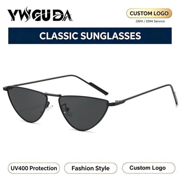 普通眼镜 Metal Cateye Sunglasses Pointed Design Light-Colored Lenses UV400 Protection Full Rim Frame Unisex Fashion Sunglasses