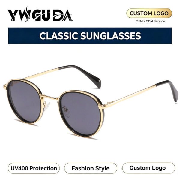 Wholesale 2026 Retro Metal Frame Round Glasses UV400 Protection Custom Sunglasses