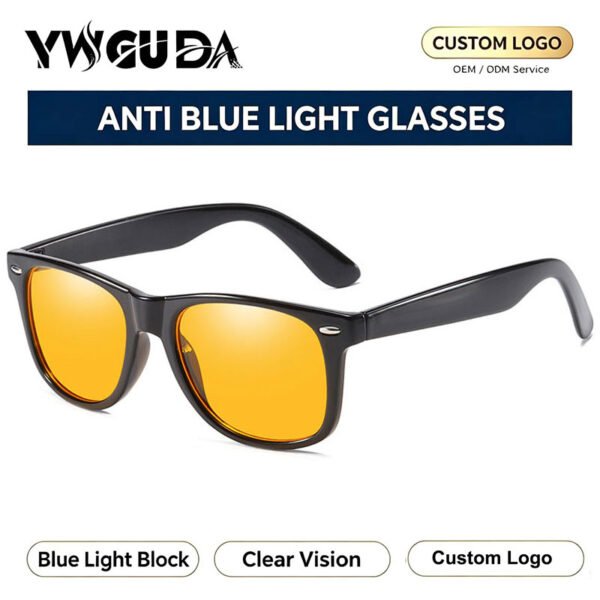 Wholesale Custom Printed Logo Vintage Yellow Lens Blue Light Blocking Glasses Classic Anti-Blue Ray Eyeglasses for Men Women